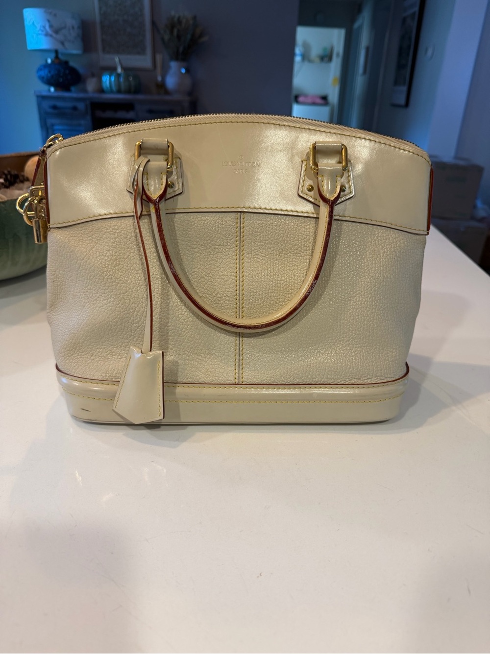 Louis Vuitton Cream Leather Satchel with Gold Hardware